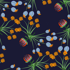 Flora and fauna pattern in hight quality ready for textile, paper or web design. Wild forest flowers and birds seamless pattern. Colorful design. Vector illustration