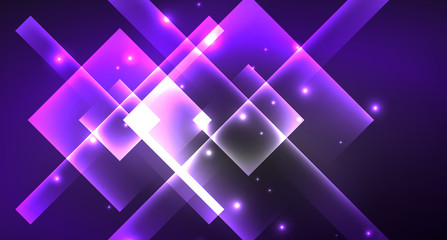 Obraz premium Neon shiny color squares on black, modern template