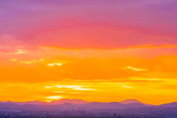Beautiful landscape with sunrise or sunset over mountain