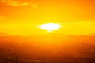 Beautiful landscape with sunrise or sunset over mountain