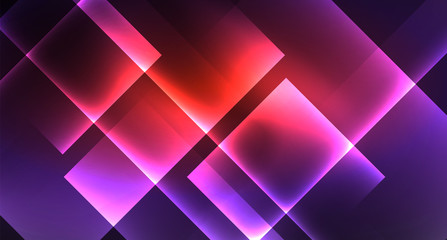 Fototapeta premium Neon shiny color squares on black, modern template