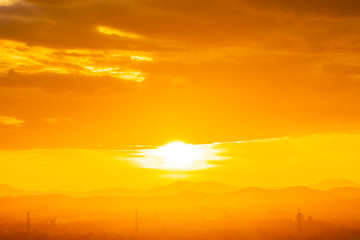 Beautiful landscape with sunrise or sunset over mountain