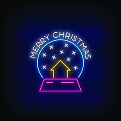 Merry Christmas Neon Signs Style Text Vector