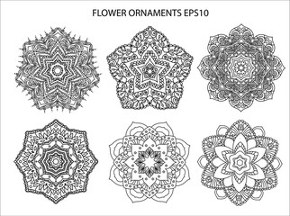 Mandalas Round for coloring book. Decorative round ornaments. Unusual flower shape. Oriental vector, Anti-stress therapy patterns. Weave design elements. Yoga logos Vector. Set.