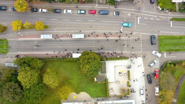 bird i view of a train station in Freiburg