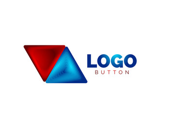Triangle icon geometric logo template. Minimal geometrical design, 3d geometric bold symbol in relief style with color blend steps effect. Vector Illustration For Button, Banner, Background