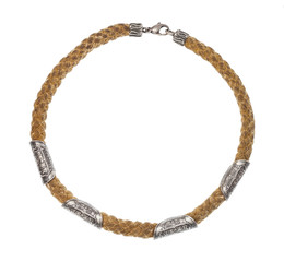 necklace with ancient silver coins isolated