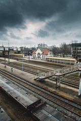 Fototapeta premium Old railway station on a dark day