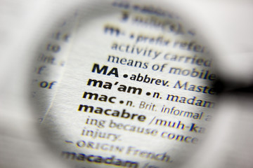The word or phrase Ma'am in a dictionary.