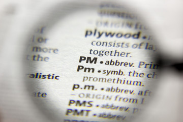 The word or phrase PM in a dictionary.