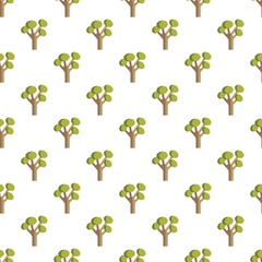 Abstract green trees. Minimalistic icon. Colored Vector seamless pattern. Cartoon style, simple flat design. Trendy illustration.  White background. Equal interval