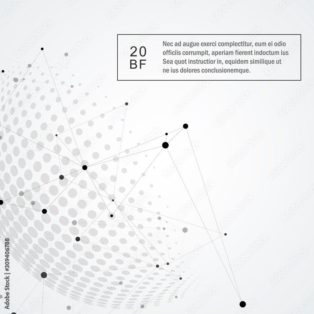 Poster vector halftone spheres with world globe and connect concept design illustration