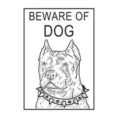 Beware of angry dog plate sketch engraving vector illustration. T-shirt apparel print design. Scratch board style imitation. Black and white hand drawn image.