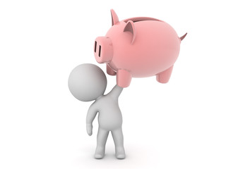 3D Character holding up a piggy bank