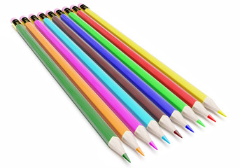 3d colorful pencils isolated on white