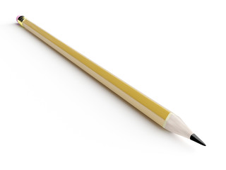 Pencil with pink rubber isolated on white background. 3d rendering