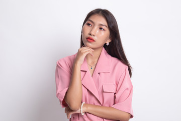 Serious  young Asian woman  look away.