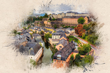 Ink styling - Beautifull city landscpe of Luxemburg