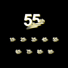 55 th Anniversary elegant White Celebration set Vector Template Design Illustration