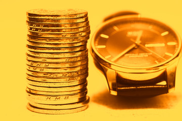 Coin and dummy watch business financial efficiency concept creative diagram