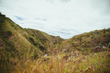 panoramic view of mountain landscape and blue sky