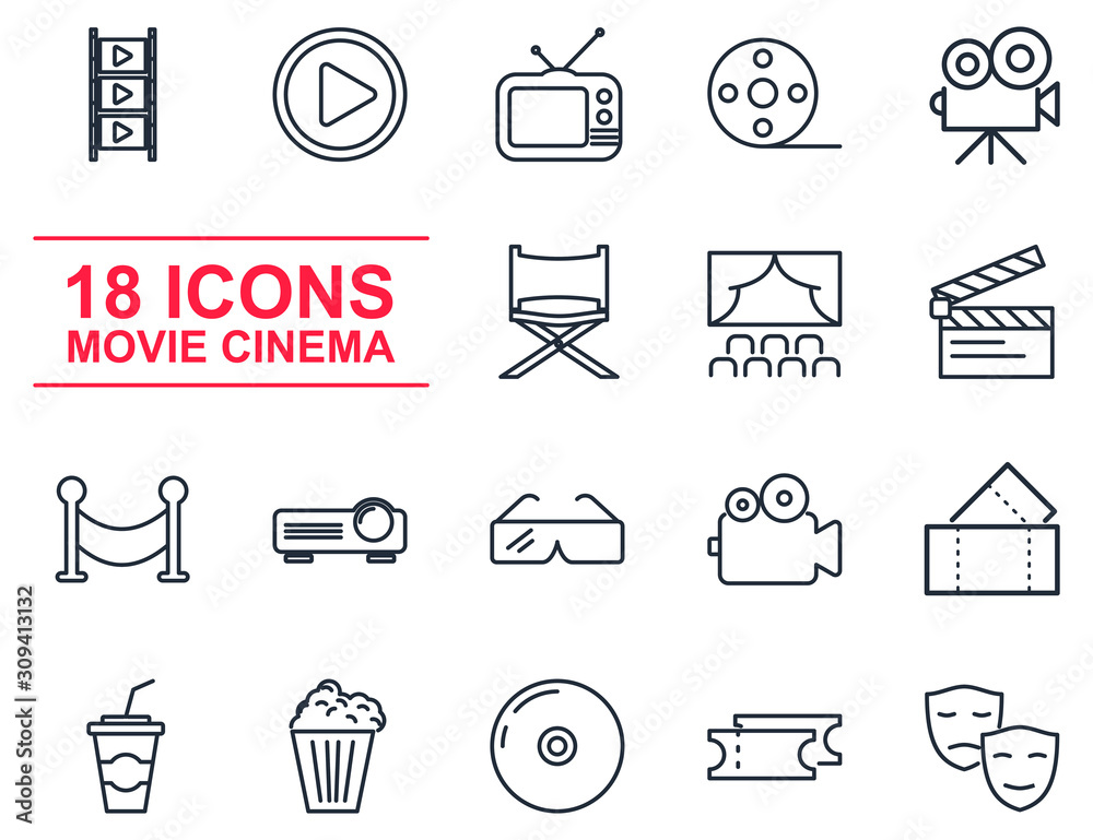 Poster cinema set icon template color editable. movie theater pack symbol vector sign isolated on white bac