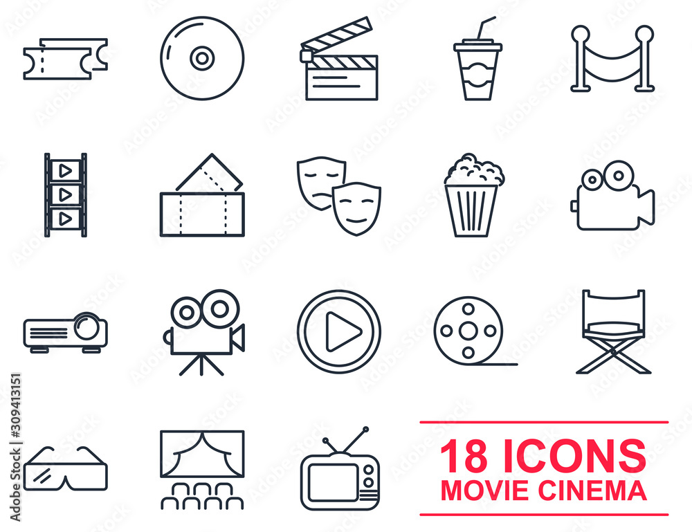 Poster cinema set icon template color editable. movie theater pack symbol vector sign isolated on white bac