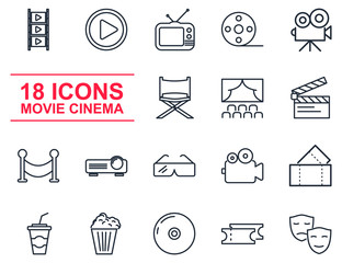 Cinema set icon template color editable. Movie Theater pack symbol vector sign isolated on white background icons vector illustration for graphic and web design.