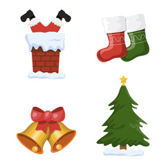 Christmas set. Set of Christmas attributes, cartoon vector illustration