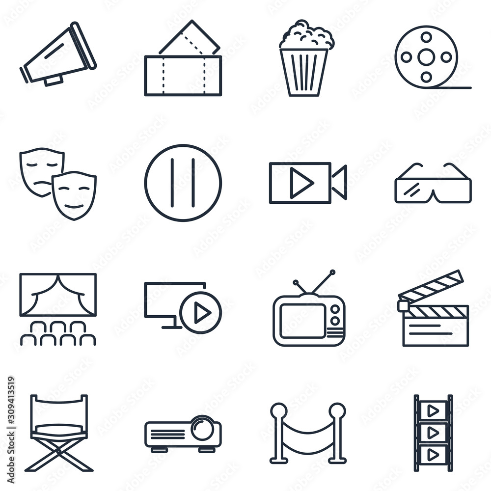 Poster cinema set icon template color editable. movie theater pack symbol vector sign isolated on white bac