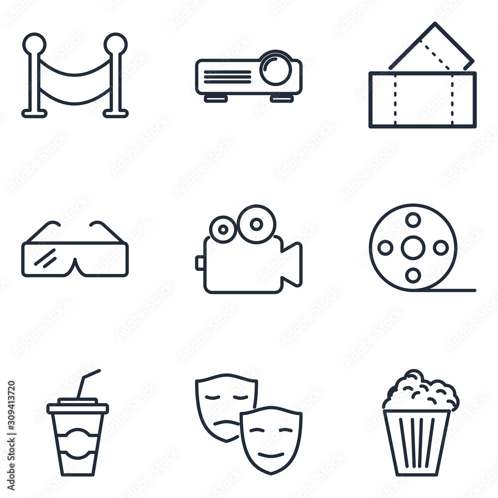Poster cinema set icon template color editable. movie theater pack symbol vector sign isolated on white bac