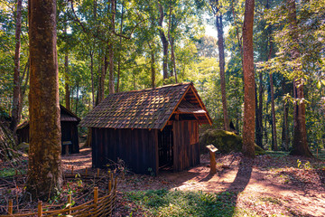 The old wooden houses at Phu Hin Rong Kla National Park in Nakhon Thai, Phitsanulok, Thailand