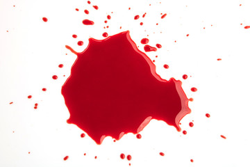 Blood splashed isolated on white background.