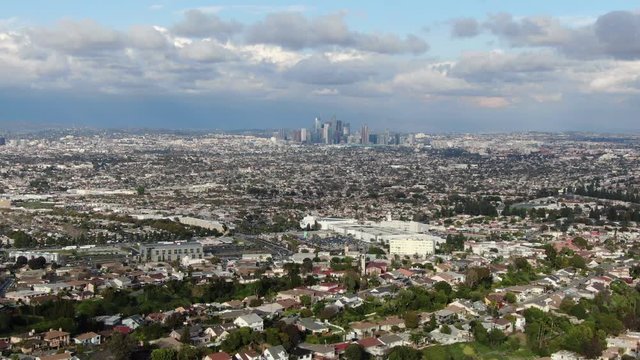 Aerial Telephoto Los Angeles Downtown City View from Baldwin Hills