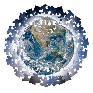 Rebuild the world - concept image with elements from Nasa in jigsaw puzzle shape/gsfc/6760135001/- Image created by software Adobe Photoshop- File created in: 04th June 2014