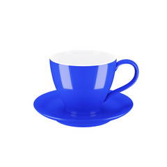 Blue ceramic mug isolated on a white background, cup for drinks, tea and coffee, mockup for advertising and design. 3d illustraton.