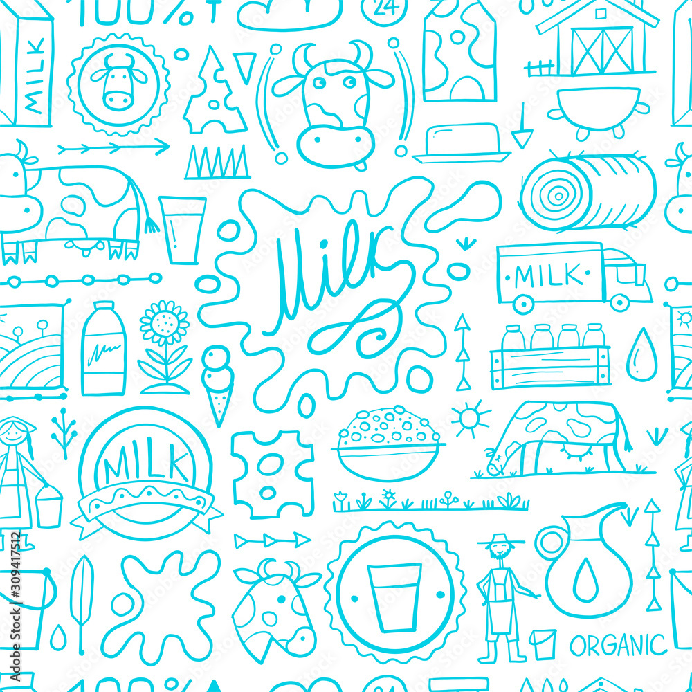 Wall mural Milk farm, seamless pattern for your design