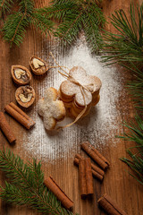 sweet christmas cookies on old wooden table