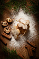 sweet christmas cookies on old wooden table