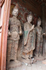 Fototapeta na wymiar Maijishan Cave-Temple Complex in Tianshui , Gansu Province , China. Artistic treasures of Maiji Mountain caves. UNESCO World Heritage Site.