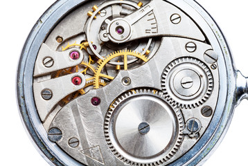 clockwork of mechanical Pocket watch isolated