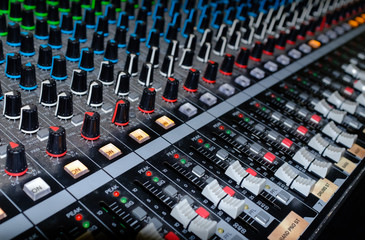 Professional audio studio sound mixer console board panel with recording
