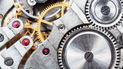 clockwork of mechanical Pocket watch close up