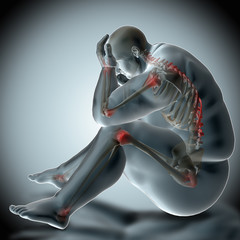 3d illustration of Overweight human anatomy with heighleited painful joints