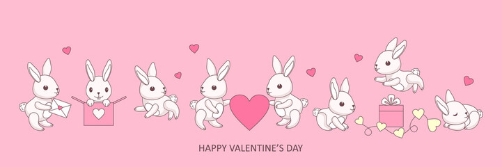 Happy Valentine's Day! cute little bunnies babies give Valentine cards