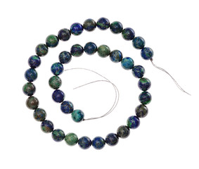 spiral string of beads from azurite gemstone