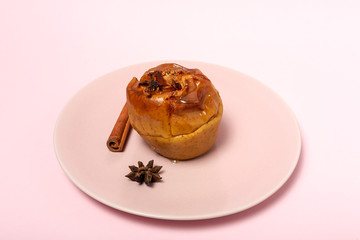 Homemade roasted apples on white background