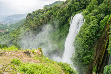 Fototapeta na wymiar Marmore waterfalls, some artificial Romans waterfall in south Umbria 