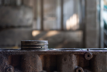 old piston in cylinder block, repair and maintence service diesel engine