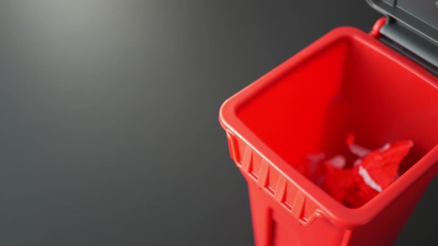 colorful paper trash throw into plastic bin, creativity concept